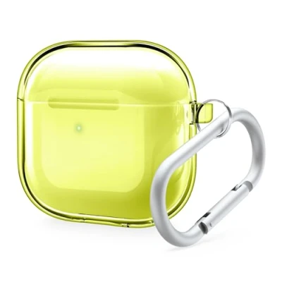 Immagine di elago Custodia Trasparente Compatibile con la AirPods di 4 Moschettone Incluso, Riduzione dell&#039;ingiallimento, Ricarica Wireless, Resistente agli Urti, Protezione Completa (Giallo Neon)