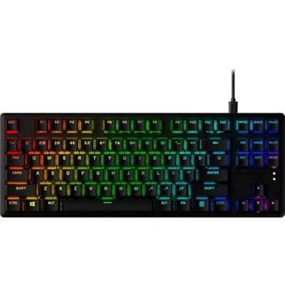 Immagine di HyperX Alloy Origins Core PBT, Tastiera Meccanica da Gaming Cablata, Illuminazione RGB, Telaio Alluminio, 80 Milioni di Pressioni, Copritasti presenti, 3 Dispositivi Collegabili, Layout Inglese, Nera