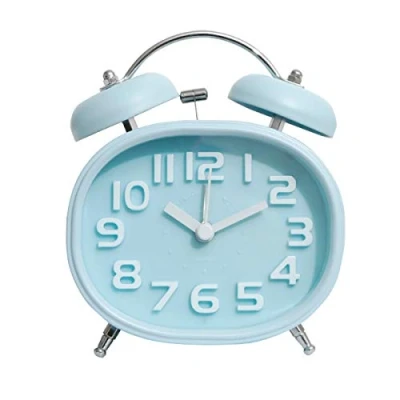 Immagine di JZK Retrò quarzo sveglia silenzioso senza ticchettio con doppia campana retroilluminazione alto volume per dormiglioni, piccolo orologio comodino camera da letto, ufficio, blu