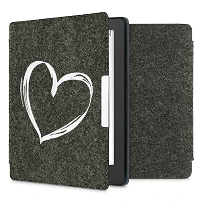 Immagine di kwmobile Custodia compatibile con Kobo Aura H2O Edition 2 Cover a libro per eReader Protezione in feltro Flip Case Cuore bianco/grigio scuro