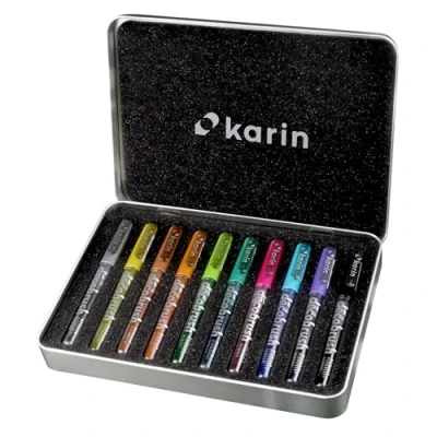 Immagine di Karin decob Rush Metallic 10 pcs. Set metallico pezzi con corpo trasparente e sistema di Free Ink, 2,4 ML