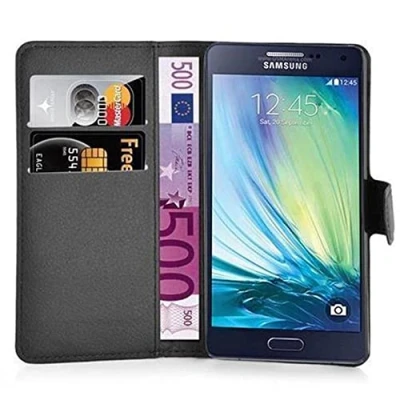 Immagine di Cadorabo Custodia Libro per Samsung Galaxy A3 2015 in NERO CARBONE con Vani di Carte, Funzione Stand e Chiusura Magnetica Portafoglio Cover Case Wallet Book Etui Protezione