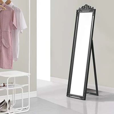 Immagine di [en.casa] Specchio da Appoggio/Terra/Pavimento a Figura Intera Forma Rettangolare con Inclinazione Regolabile 160 x 40 cm Cornice in Eucalipto Stile Barocco Grigio Scuro
