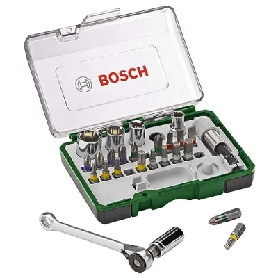 Immagine di Bosch Set da 27 Pezzi di bit avvitamento e cricchetti, qualità dura, accessori trapano avvitatore