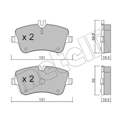 Immagine di metelligroup 22 0342 0 Pastiglie Freno Anteriori E Posteriori, Made in Italy, Pezzo di Ricambio per Auto/Automobile, Kit da 4 Pezzi, Certificate ECE R90, Prive Rame
