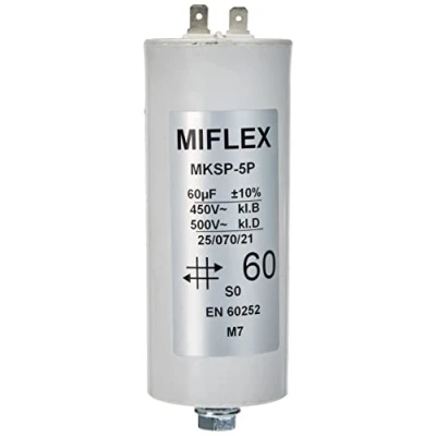 Immagine di Miflex, Condensatore di avviamento per motore, 60 µf, 450 V, 50 x 119 mm, presa M8