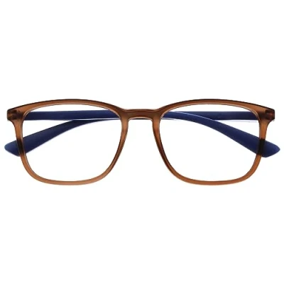 Immagine di OPULIZE Max Occhiali da Lettura Montatura Classica Rettangolare Grande Marrone Opaco Trasparente con Stanghette Blu Navy Uomo Donna Unisex R78 2 +2.00