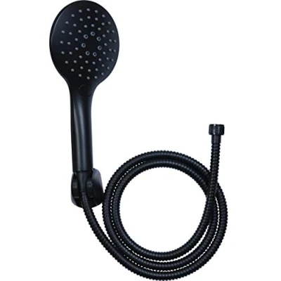 Immagine di Cornat TecBE3301 set doccia &quot;Noir&quot; Black Edition, doccetta 125 mm, 3 tipi di getto: getto normale e spruzzo, anticalcare risparmio idrico, tubo da 150 cm, per vasca bagno
