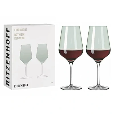 Immagine di RITZENHOFF 3631004 Bicchiere da vino rosso 500 ml Serie Fjordlicht No. 4 2 pezzi con sfumatura di colore verde Made in Germany