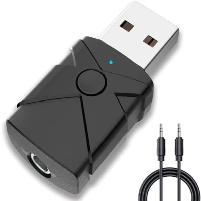 Immagine di trasmettitore e ricevitore Bluetooth 5 in 1, adattatore audio 5.2, AUX per auto con jack da 3,5 mm, mini wireless auto, PC, TV, stereo domestico,