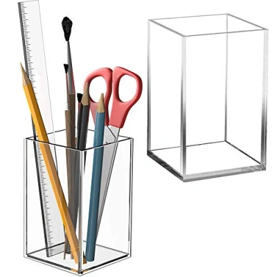 Immagine di 2 Pezzi Porta Pennelli per Trucco, Portapenne Acrilico, Organizzatore Trucco Trasparenti Acrilico Quadrato Organizer Matite Labbra, Occhi, Dischetti