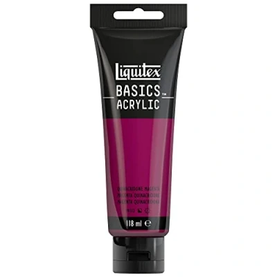 Immagine di Liquitex 8870010 Basics Pittura acrilica, Pigmenti per artisti monopigmentati, Resistente alla luce, durevole nel tempo, Finitura satinata, Tubo da 118 ml Magenta Quinacridone
