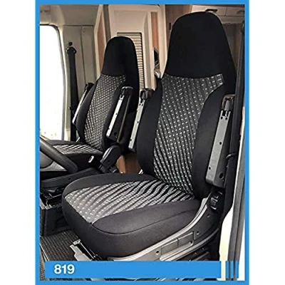 Immagine di BREMER SITZBEZÜGE Coprisedili su misura compatibili con camper, guidatore e passeggero, codice colore: 819 (nero grigio)