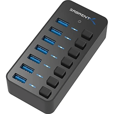 Immagine di Sabrent Hub USB 3.2 Gen 1, Ciabatta multipresa USB, Sdoppiatore 7 Porte 36 W con Interruttori ON/OFF, Spie LED e alimentatore, per PS4/PS5, PC da gioco, laptop, chiavetta MacBook (HB BUP7)