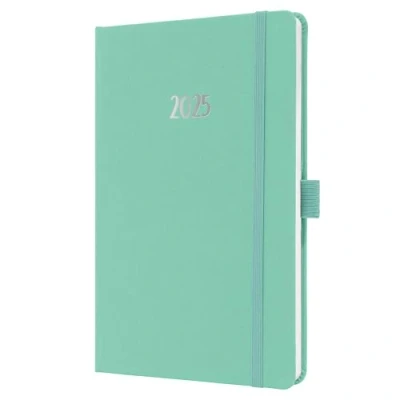 Immagine di SIGEL J5409 Agenda settimanale Jolie 2025, certificazione FSC, 2 pagine = 1 settimana, copertina rigida con superficie in materiale tessile, circa A5, verde menta, 174
