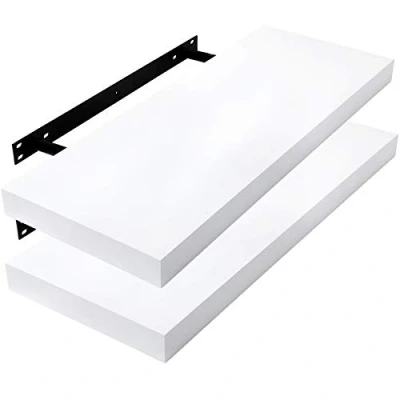 Immagine di Lestarain Set di 2 Mensole a Muro Rettangolare Bianco Mensola Parete in MDF Piccola Libreria Sospesa Portaoggetti Decorativo per Soggiorno Camera da Letto 60x22.9x3.8cm LGA078