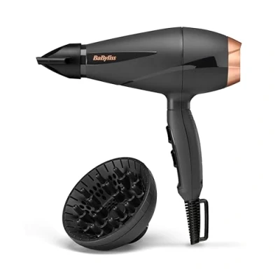Immagine di BaByliss 6709DE Asciugacapelli Professionale AC, MADE in ITALY, Funzione Ionica, 2100W con Diffusore e concentratore, Velocità dell&#039;aria fino a 106 kmh, 2 velocità/2 temperature, Nero