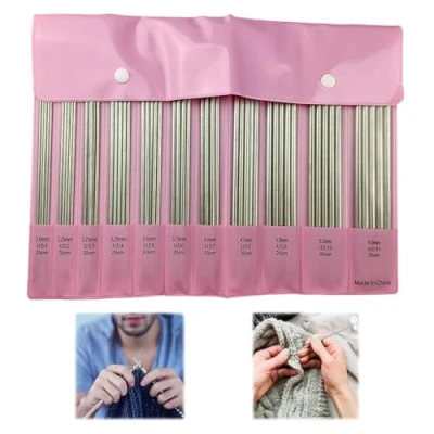 Immagine di Set di ferri da maglia dritti 20 cm, 55 in acciaio inox, a doppia punta, 2 mm 6 mm, adatti per principianti, calze, maglieria scialli