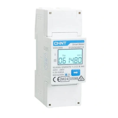 Immagine di CHINT DDSU666 Contatore elettronico di energia intelligente monofase DIN35mm 5(80) a connessione diretta con interfaccia RS485, conforme Modbus RTU, certificato MID