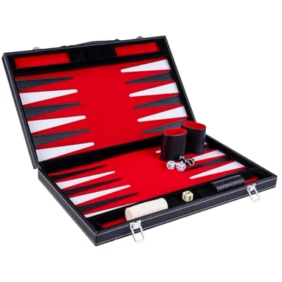 Immagine di Engelhart 250519 Backgammon Impunturato 18 Pollici Gioco di Qualità in Rosso/Nero/Bianco