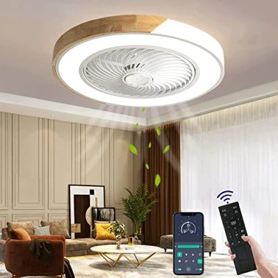 Immagine di Wildcat Ventilatore da soffitto in legno con illuminazione a LED, plafoniera ventola invisibile dimmerabile telecomando, lampada silenziosa timer, per soggiorno camera