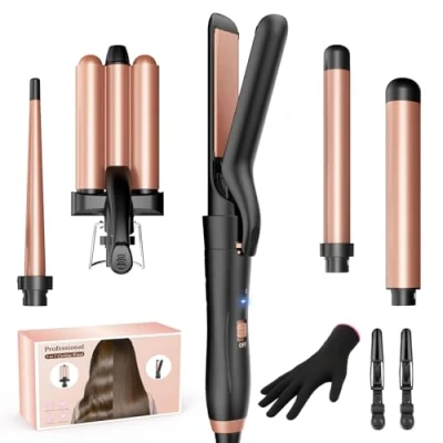 Immagine di BESTOPE MIX ferro arricciacapelli con piastra lisciante, 3 fusti in ceramica antistatica per capelli temperatura regolabile Riscaldamento rapido rosa oro 5 1