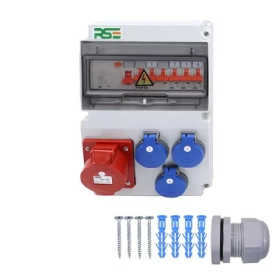 Immagine di Distributore di corrente da parete, completamente cablato, 32 A, 16 230 V, con contatore CEE IP65, 6. 1 x 32a 3 LS+FI