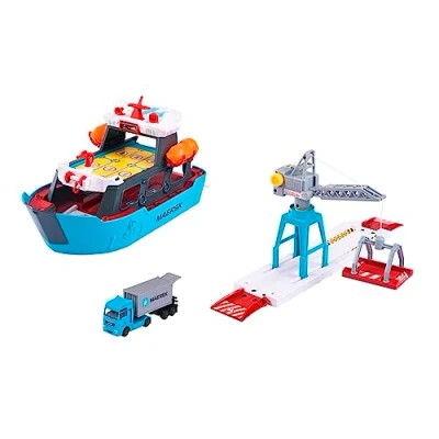 Immagine di Majorette Creatix nave Container MAERSK, 212050039, +3 anni, playset con e piattaforma di carico gru, incluso un camion container, due barche salvataggio, misura 52 cm