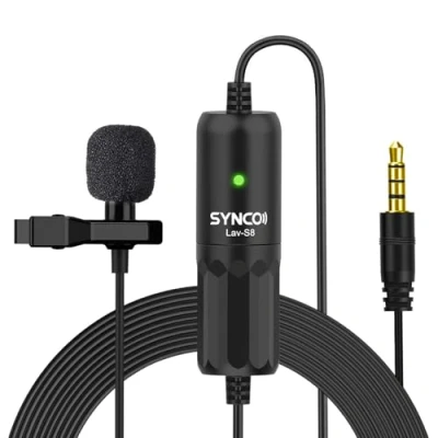 Immagine di SYNCO Microfono Lavalier, S8 Clip Mic 3.5mm Omnidirezionale 8 Metri Compatibile per Smartphone iPhone/Android, Fotocamera, Tablet, Laptop, Computer, Lavalier Cellulare