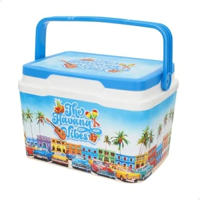 Immagine di AKTIVE Frigorifero rigido da spiaggia 5L, design Summer Trends, plastica resistente, isolamento in poliuretano superiore, mantiene il freddo fino a 15 ore, coperchio con chiusura sicura, leggero e