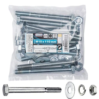 Immagine di Connex B30019 Set di viti esagonali, con dado, rondella elastica e per carrozzeria, 10 pezzi, x 110 mm, zincato