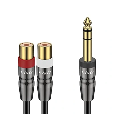 Immagine di J&amp;D Cavo 6,35 mm a 2 RCA, Giunto Conchiglia in Rame Resistente da 1/4 Pollice Maschio TRS RCA Femmina Splitter Adattatore Audio Stereo, 0.25 Meter