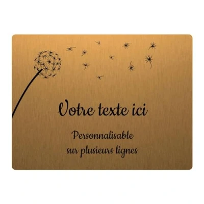 Immagine di Targhetta con motivo dente di leone autoadesivo, 20 x 15 cm, personalizzata, 1 a 3 righe, colore: oro spazzolato