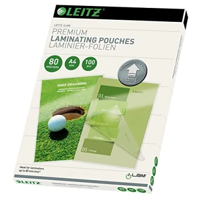 Immagine di Leitz Pouch per la Plastificazione a caldo con Tecnologia UDT (Unique Direction Technology), Formato A4 , Spessore 2x80 micron, 100 pezzi, 74780000