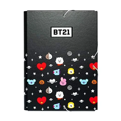 Immagine di Grupo Erik: Cartellina rigida BT21 Cartella portadocumenti A4 espandibile, 34 x 24,5 cm, a 3 lembi con elastico, Cartelletta Porta Documenti in cartone, Licenza Ufficiale