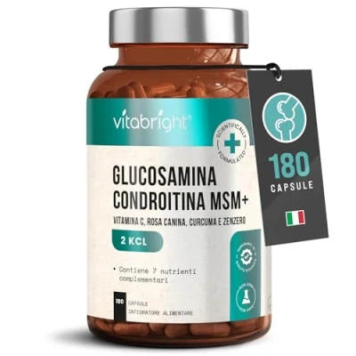 Immagine di glucosamina condroitina MSM 180 Capsule, Integratore Articolazioni uomo/donna, Cartilagine Ginocchio, solfato complex, alto dosaggio, VitaBright Glucosamine Complex