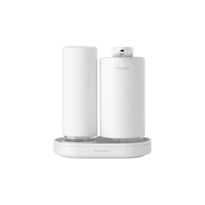 Immagine di Brabantia SinkStyle dispenser di sapone con 2 eleganti per mani e piatti, vassoio testurizzato spremi Mineral Fresh White, x 200 ml