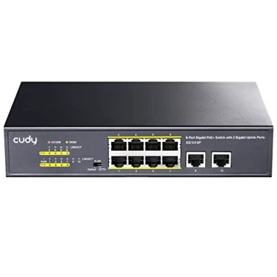 Immagine di Cudy alimentatore 8+2 porte Gigabit Ethernet PoE+ Unmanaged Plug and Play Switch,120 W, 8 x 10/100/1000 Mbit/s porte, CCTV/VLAN Modus, 802.3af/ 802.3at GS1010P
