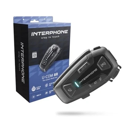 Immagine di INTERPHONE UCOM8R Singolo Interfono Moto con Comunicazione Mesh 2.0, Fino a 24 Piloti, Distanza 1,6 Km, Autonomia 18 ore, Compatibile TFT e GPS, Impermeabile, Speaker HD 40mm