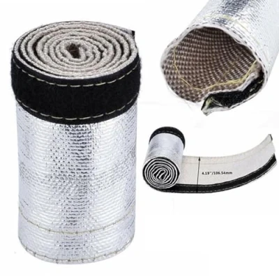 Immagine di Protezione termica in tessuto di fibra vetro, scudo termico a maniche alluminate Resistente calore radiante 500 F continuo/2000 F, con chiusura gancio e anello: L 23.62&quot;W 4.17&quot;