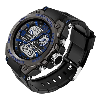 Immagine di AIMES Orologi da uomo per sport all&#039;aria aperta, impermeabile, militare, tattico, digitale, analogico, con data, multi funzione, grande quadrante allarme, cronometro uomo, Blu e nero.,