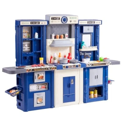 Immagine di VEVOR Set da Cucina per Bambini 3 8 Anni, in 1 con Spruzzatore Simulato, Suoni e Luci, di Accessori 74 Pezzi Piccoli, Età Prescolare, Blu