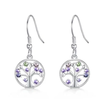Immagine di Orecchini pendenti Chakra Tree of Life placcati in argento creati con cristalli di Zircondia®