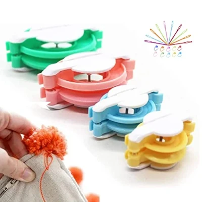 Immagine di KNEWMART Pompon Maker,4 Taglie Fluff Ball Weaver Needle Pompom Maker Set Fai da Te Pompoms Artigianato Doll Making Kit Contiene 10 pennarelli per Punti Maglia + Aghi in plastica (24)