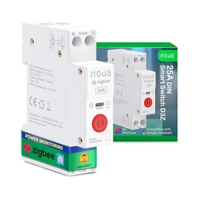 Immagine di Interruttore DIN Zigbee Nous, Intelligente da 25A con Monitoraggio Energetico, Compatibile Zigbee2MQTT, Home Assistant, Alexa e Google Home, Telecomando App, Controllo Vocale