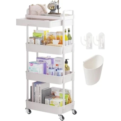 Immagine di Wuciray 3/4 livelli Carrellino con Ruote Cassetto Salvaspazio Carrello Portaoggetti per Bagno Cucina Plastica