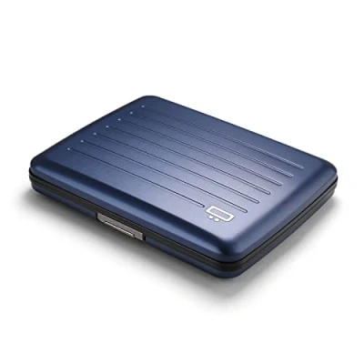 Immagine di ÖGON DESIGNS V2 Smart Case Large Portafoglio in alluminio Porta carte anti RFID Capacità 10 Carte, Ricevute e Biglietti, Blu marino