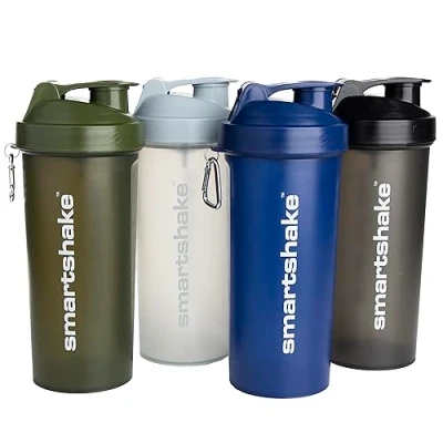 Immagine di Smartshake Lite 4 Pack Protein Shaker Bottle 800 ml 27 oz Leakproof Screw on Lid BPA Free Unisex Mist Gray, Army Green, Black, Navy Blue