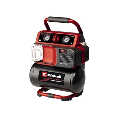 Immagine di Einhell Compressore TE AC 18/75 Li OF Solo Power X Change (18 V, max 8 bar, serbatoio 5 L, senza olio, capacità di aspirazione: 75 l/min, 2 manometri, batteria)