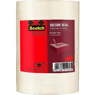 Immagine di Scotch Nastro da Imballo Secure Seal per Sigillatura Sicura, Trasparente, 50 mm x 66 m, 3 Rotoli/Confezione Adesivo di Qualità Chiudere Scatole, Cartoni e Pacchi